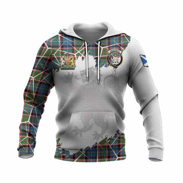 Aikenhead Tartan Knitted Hoodie with Family Crest and Lion Rampant Grunge Style