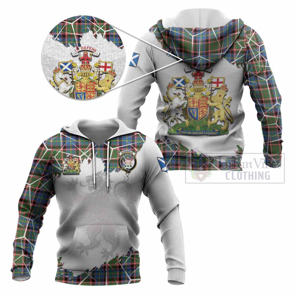 Aikenhead Tartan Knitted Hoodie with Family Crest and Lion Rampant Grunge Style