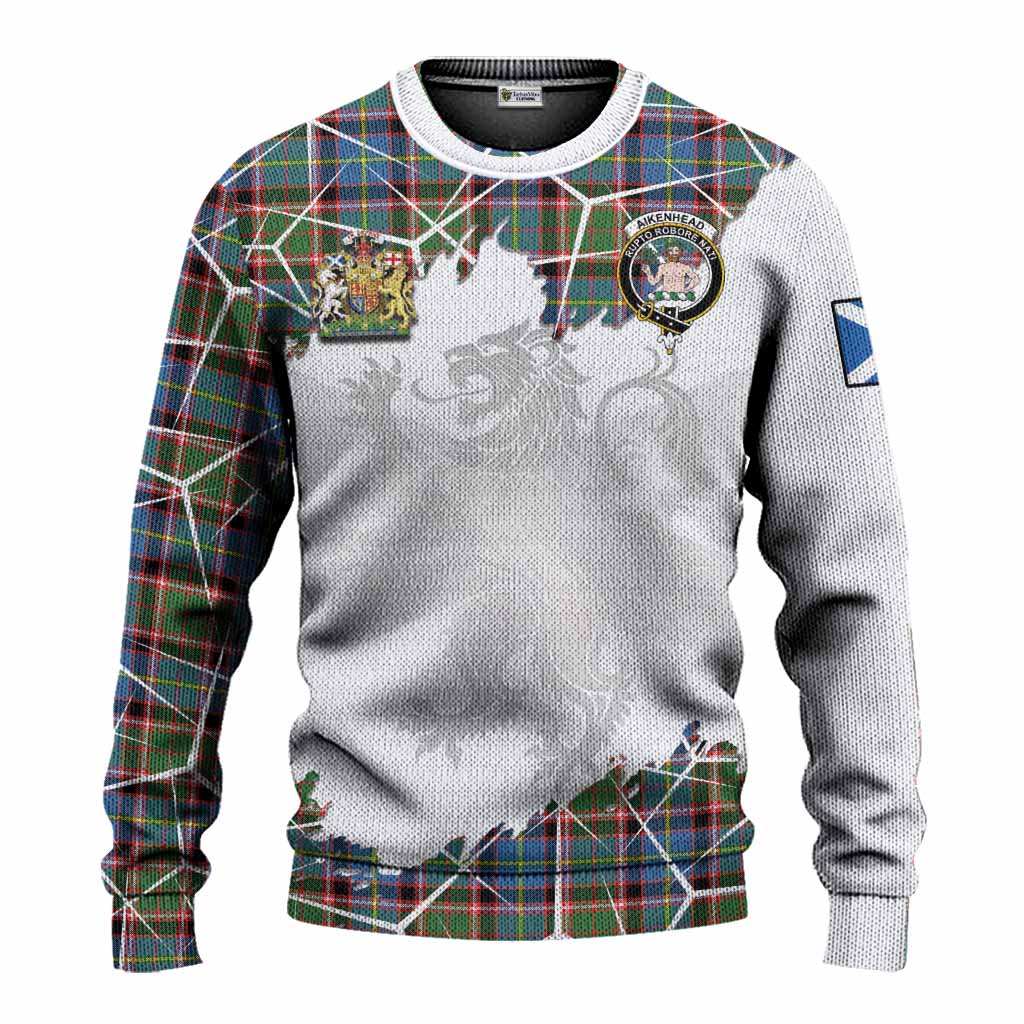 Aikenhead Tartan Knitted Sweater with Family Crest and Lion Rampant Grunge Style