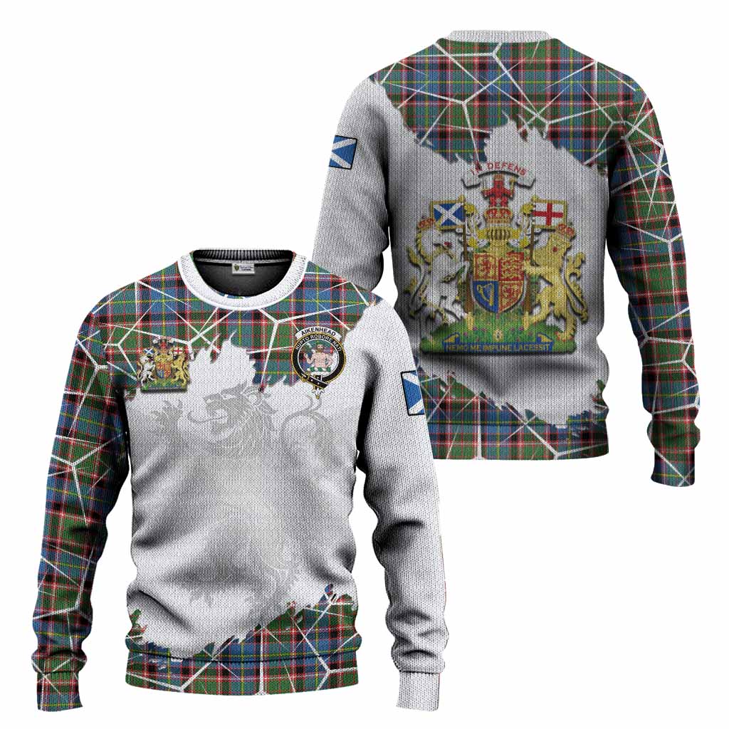 Aikenhead Tartan Knitted Sweater with Family Crest and Lion Rampant Grunge Style