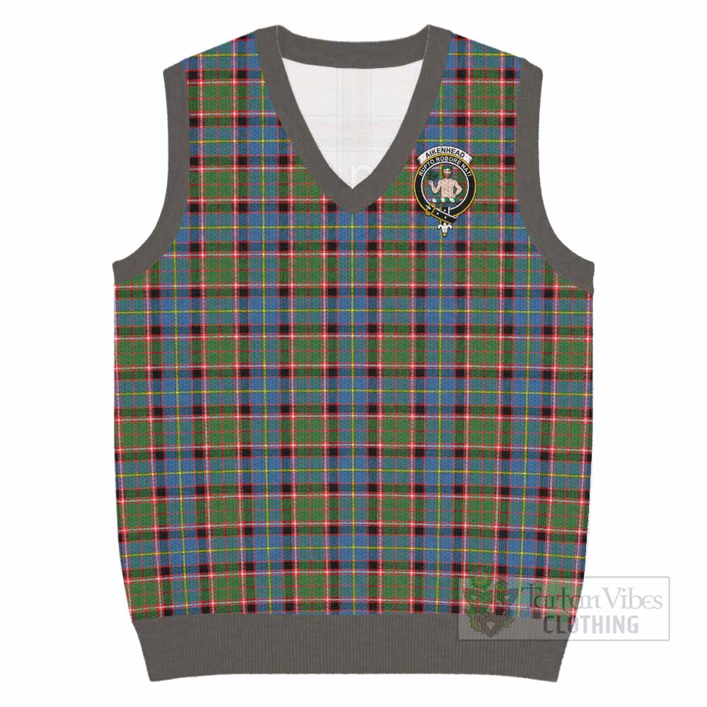 Aikenhead Tartan Knitted V-Neck Vest with Family Crest - Tartan Vibes Clothing