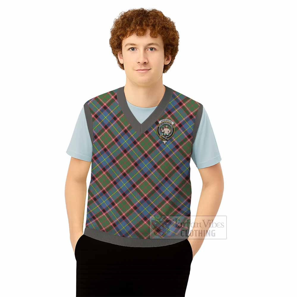 Aikenhead Tartan Knitted V-Neck Vest with Family Crest Cross Style