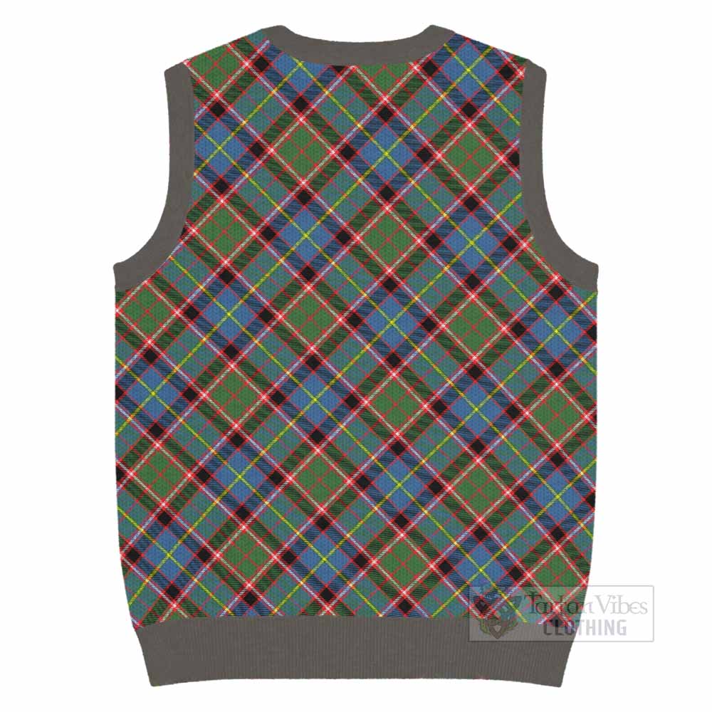 Aikenhead Tartan Knitted V-Neck Vest with Family Crest Cross Style