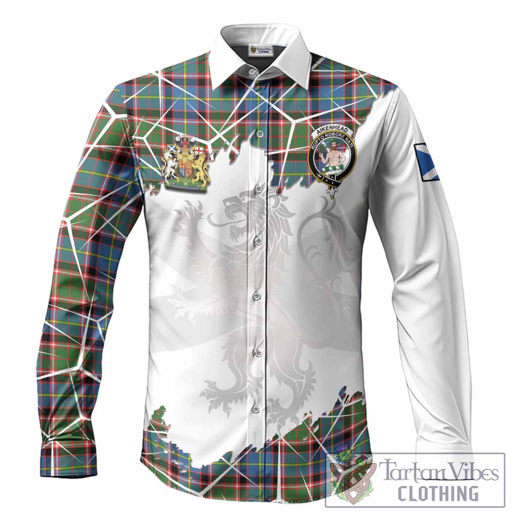 Aikenhead Tartan Long Sleeve Button Shirts with Family Crest and Lion Rampant Grunge Style