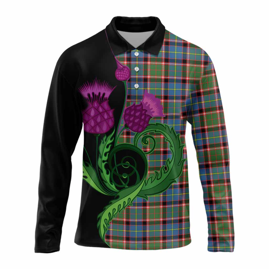 Aikenhead Tartan Long Sleeve Polo Shirt Traditional Scottish Thistle