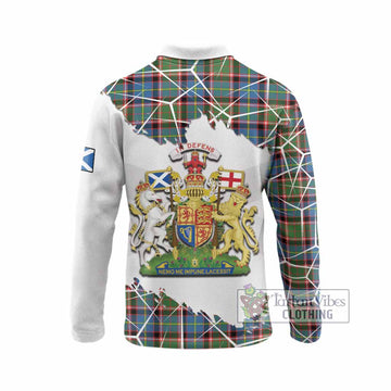 Aikenhead Tartan Long Sleeve Polo Shirt with Family Crest and Lion Rampant Grunge Style