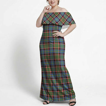 Aikenhead Tartan Off Shoulder Ruffle Maxi Dress