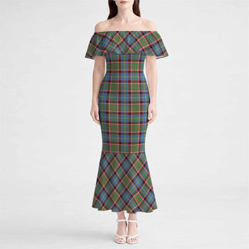 Aikenhead Tartan Off Shoulder Ruffle Mermaid Maxi Dress