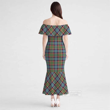 Aikenhead Tartan Off Shoulder Ruffle Mermaid Maxi Dress