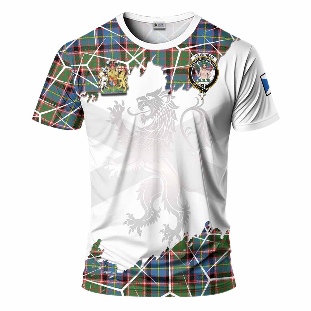 Aikenhead Tartan T-Shirt with Family Crest and Lion Rampant Grunge Style