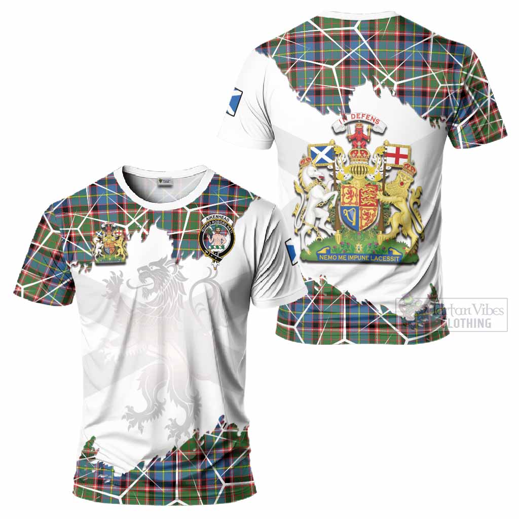 Aikenhead Tartan T-Shirt with Family Crest and Lion Rampant Grunge Style
