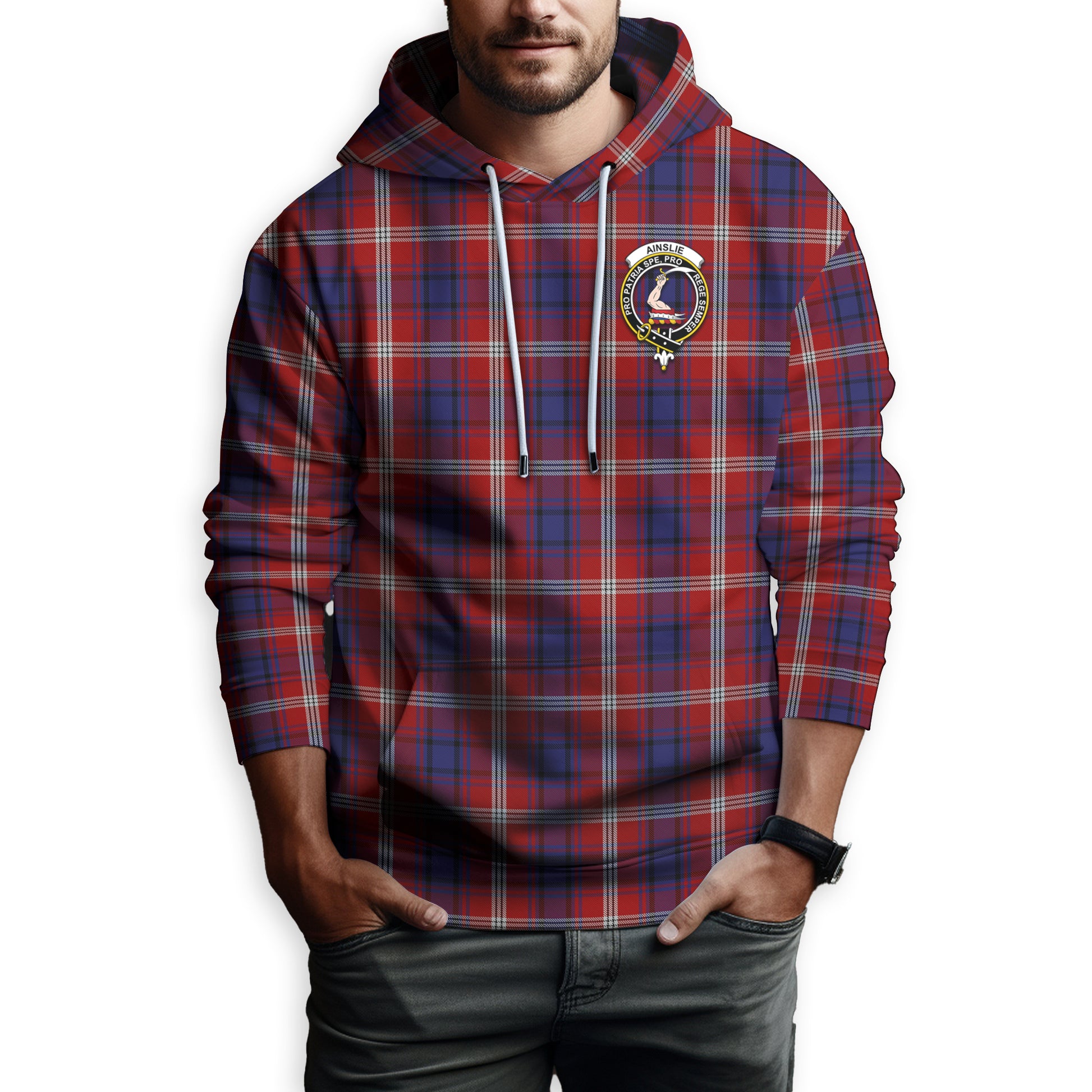 Ainslie Tartan Hoodie with Family Crest - Tartanvibesclothing