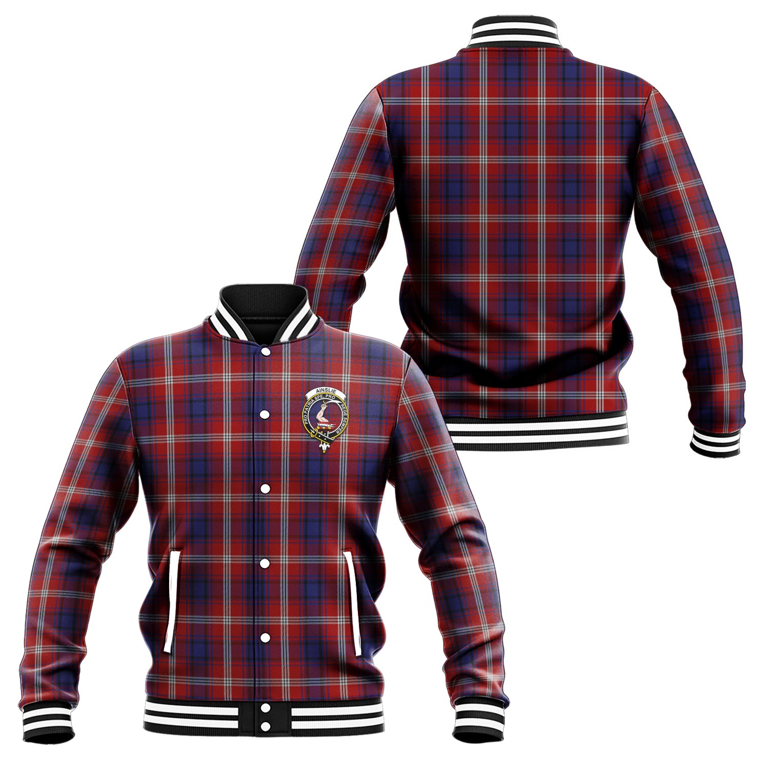 Ainslie Tartan Baseball Jacket with Family Crest Unisex - Tartan Vibes Clothing
