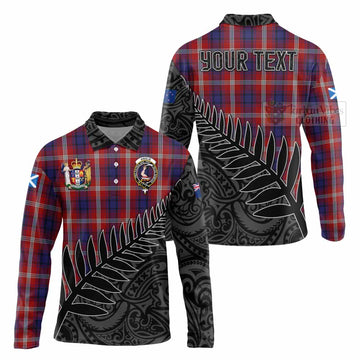 Ainslie Crest Tartan Long Sleeve Polo Shirt with New Zealand Silver Fern Half Style Unisex - Tartan Vibes Clothing