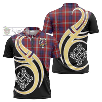 Ainslie Tartan Zipper Polo Shirt with Family Crest and Celtic Symbol Style Unisex - Tartan Vibes Clothing