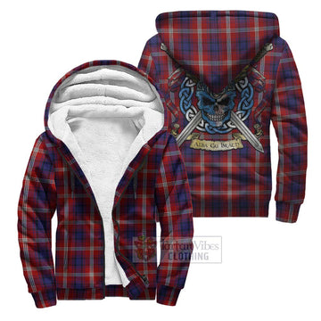 Ainslie Tartan Sherpa Hoodie with Family Crest Celtic Skull Style Unisex S - Tartan Vibes Clothing