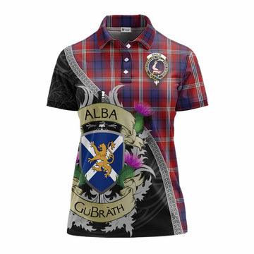 Ainslie Tartan Family Crest Women's Polo Shirt Lion Rampant Royal Thistle Shield Celtic Inspired Women - Tartan Vibes Clothing