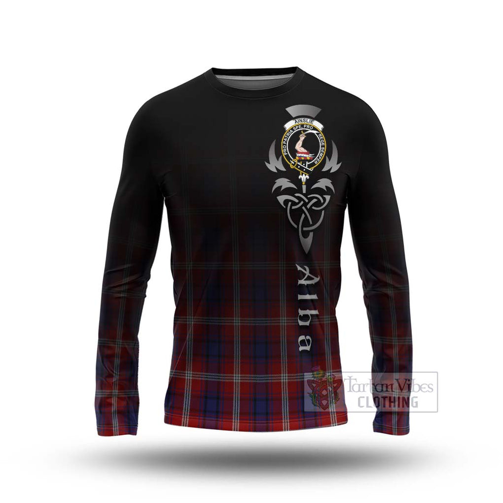 Ainslie Tartan Long Sleeve T-Shirt Featuring Alba Gu Brath Family Crest Celtic Inspired Unisex - Tartan Vibes Clothing