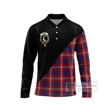 Ainslie Tartan Long Sleeve Polo Shirt with Family Crest and Military Logo Style Unisex - Tartan Vibes Clothing