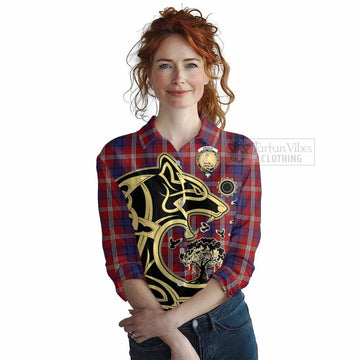 Ainslie Tartan Women's Casual Shirt with Family Crest Celtic Wolf Style Female - Tartan Vibes Clothing