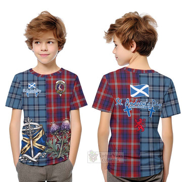 Ainslie Tartan Kid T-Shirt Happy St. Andrew's Day Half Tartan Style Youth XL Size14 - Tartan Vibes Clothing