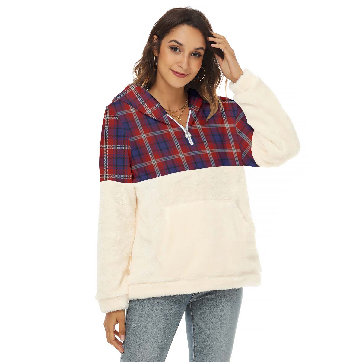 Ainslie Tartan Half Style Women's Borg Fleece Hoodie with Half Zip Female - Tartan Vibes Clothing
