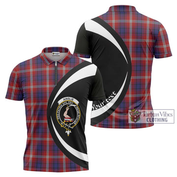 Ainslie Tartan Zipper Polo Shirt with Family Crest Circle Style Unisex - Tartan Vibes Clothing