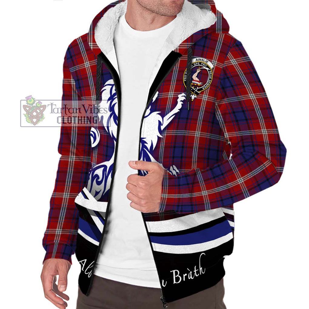 Ainslie Tartan Sherpa Hoodie with Alba Gu Brath Regal Lion Emblem Unisex S - Tartan Vibes Clothing