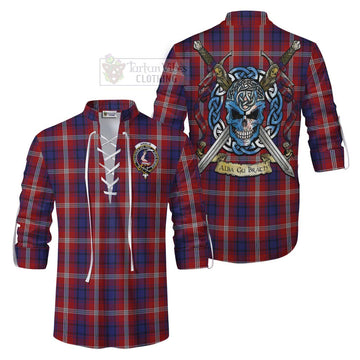 Ainslie Tartan Ghillie Kilt Shirt with Family Crest Celtic Skull Style Men - Tartan Vibes Clothing