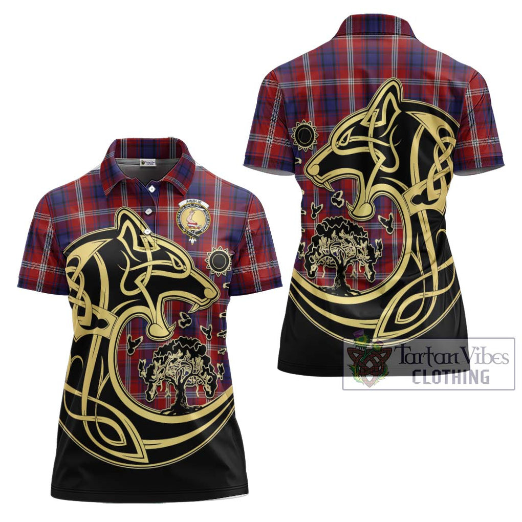 Ainslie Tartan Women's Polo Shirt with Family Crest Celtic Wolf Style Women - Tartan Vibes Clothing