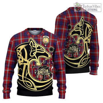Ainslie Tartan Ugly Sweater with Family Crest Celtic Wolf Style Unisex - Tartan Vibes Clothing