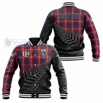 Ainslie Crest Tartan Baseball Jacket with New Zealand Silver Fern Half Style Unisex - Tartan Vibes Clothing
