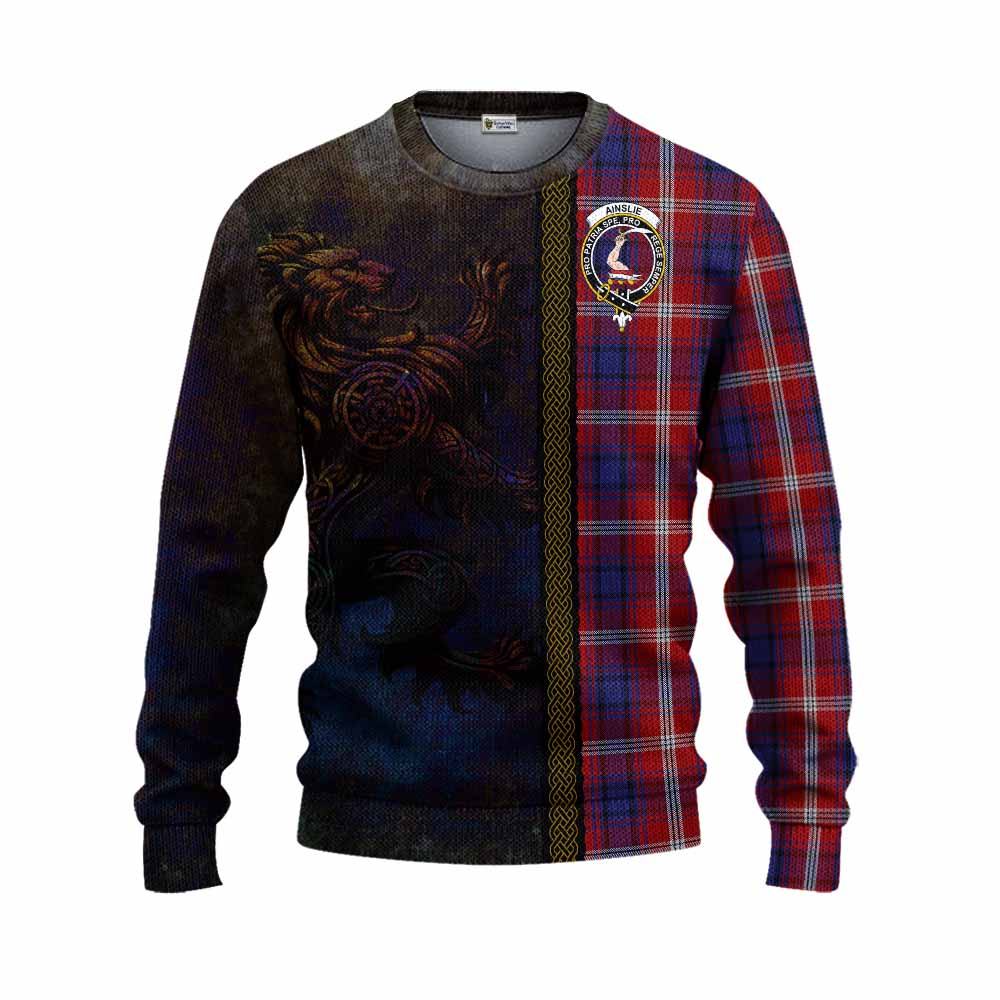 Ainslie Tartan Family Crest Knitted Sweater Alba Gu Brath Be Brave Lion Ancient Style Unisex - Tartan Vibes Clothing