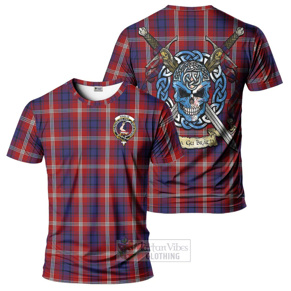 Ainslie Tartan T-Shirt with Family Crest Celtic Skull Style Kid's Shirt - Tartan Vibes Clothing