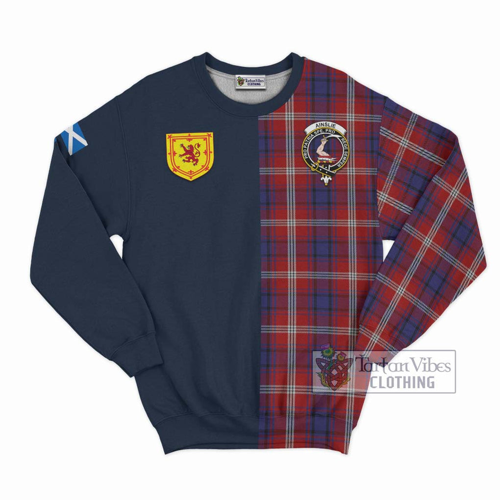 Ainslie Tartan Sweatshirt Alba with Scottish Lion Royal Arm Half Style Unisex - Tartan Vibes Clothing