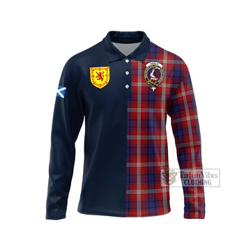 Ainslie Tartan Long Sleeve Polo Shirt Alba with Scottish Lion Royal Arm Half Style Unisex - Tartan Vibes Clothing