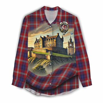 Ainslie Tartan Family Crest Women's Casual Shirt with Scottish Ancient Castle Style Female - Tartan Vibes Clothing
