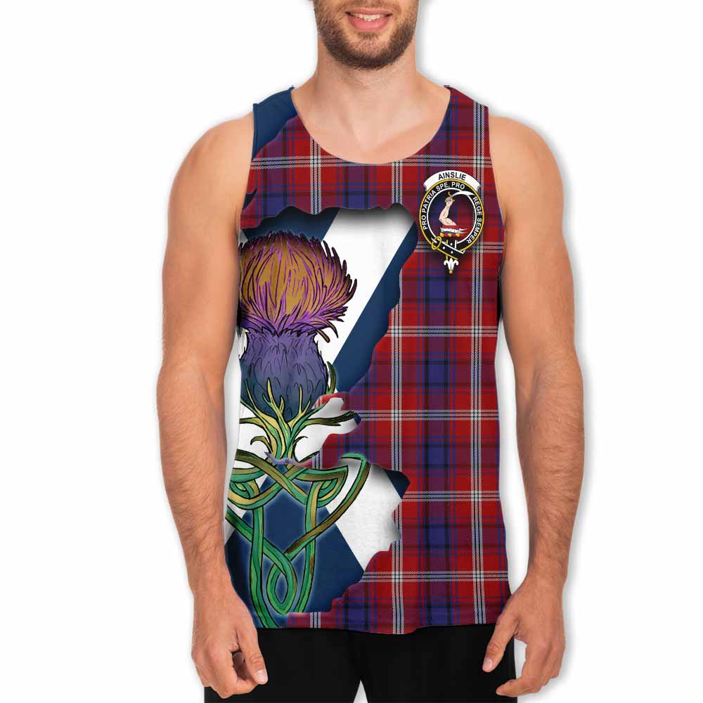 Tartan Vibes Clothing Ainslie Tartan Family Crest Men's Tank Top Scottish Thistle Celtic Inspired