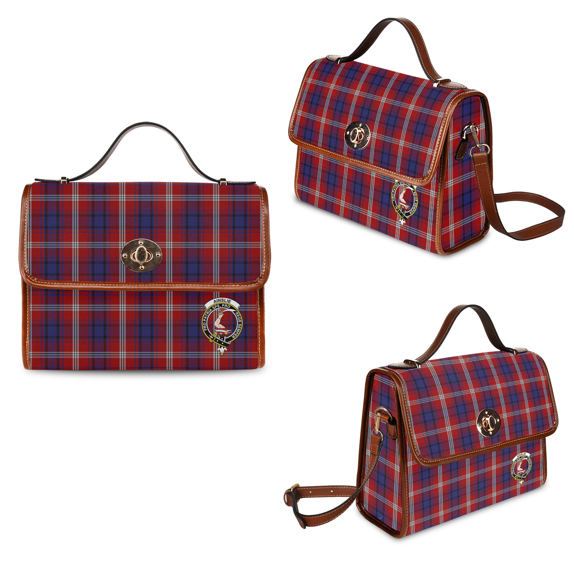 Ainslie Tartan Leather Strap Waterproof Canvas Bag with Family Crest One Size 34cm * 42cm (13.4" x 16.5") - Tartanvibesclothing