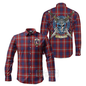 Ainslie Tartan Long Sleeve Button Shirt with Family Crest Celtic Skull Style Men's Shirt S - Tartan Vibes Clothing