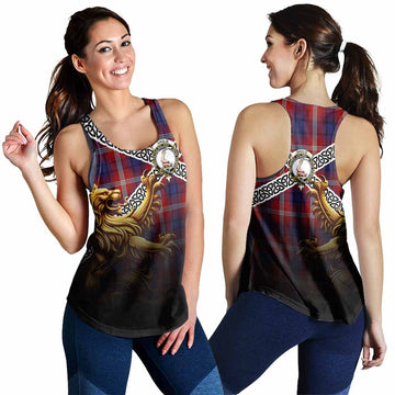 Ainslie Crest Tartan Women's Racerback Tanks with Golden Lion Emblem Celtic Style 4XL - Tartan Vibes Clothing