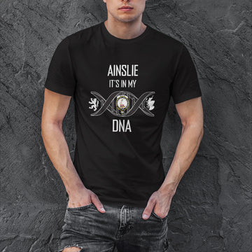 Ainslie Family Crest DNA In Me Mens Cotton T Shirt