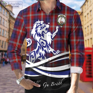 Ainslie Tartan Long Sleeve Button Up Shirt with Alba Gu Brath Regal Lion Emblem Men's Shirt - Tartan Vibes Clothing