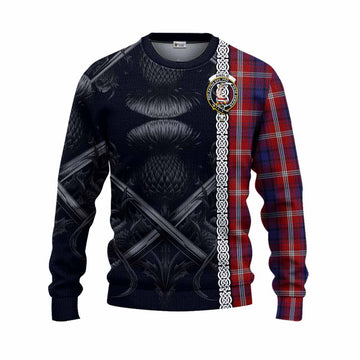 Ainslie Tartan Knitted Sweater with Family Crest Cross Sword Thistle Celtic Vibes Unisex - Tartan Vibes Clothing