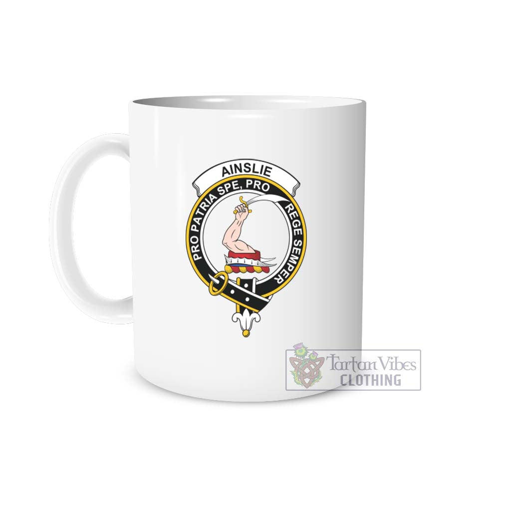 Ainslie Family Crest Ceramic Mug White - 2D-tartanvibesclothing