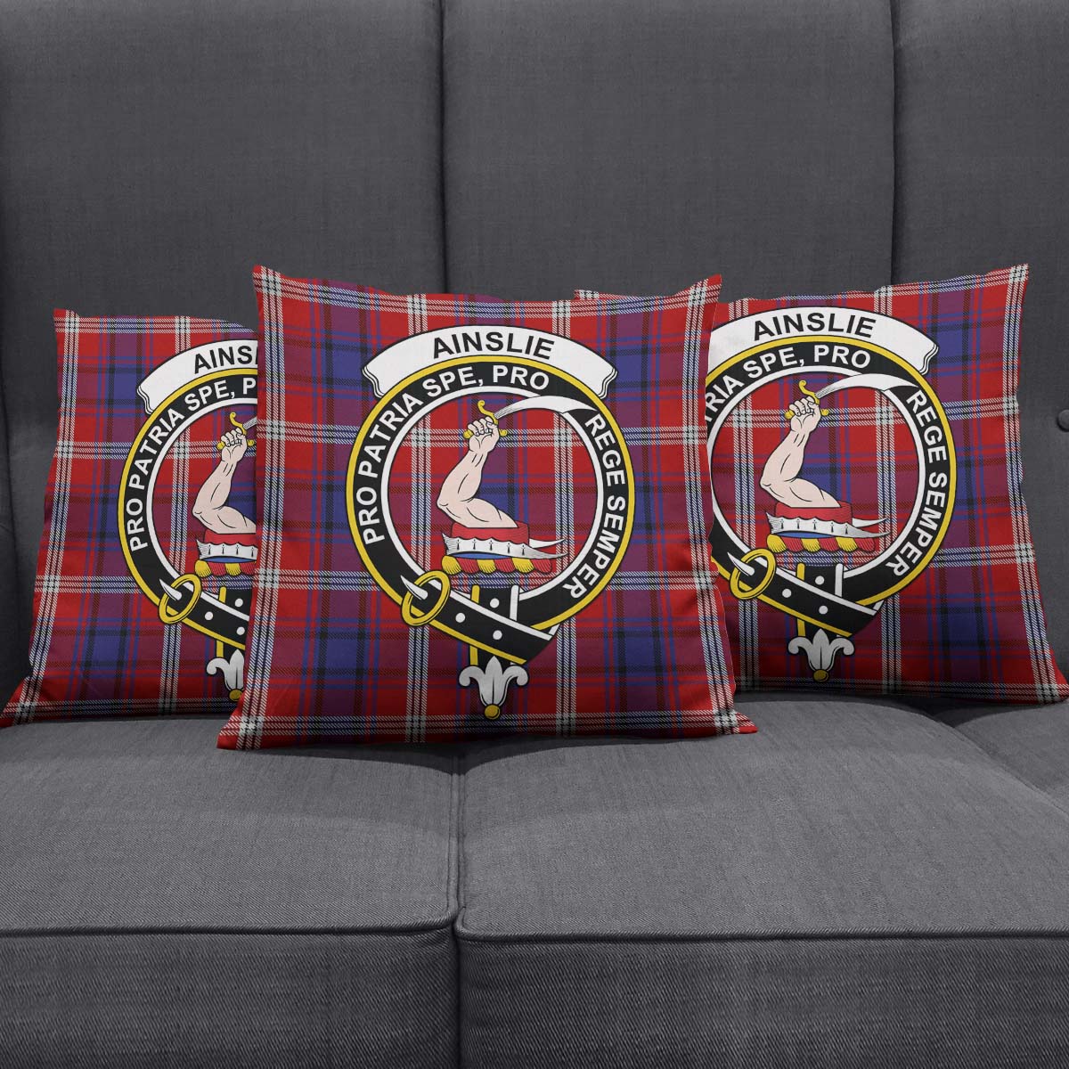Ainslie Tartan Pillow Cover with Family Crest Square Pillow Cover - Tartanvibesclothing