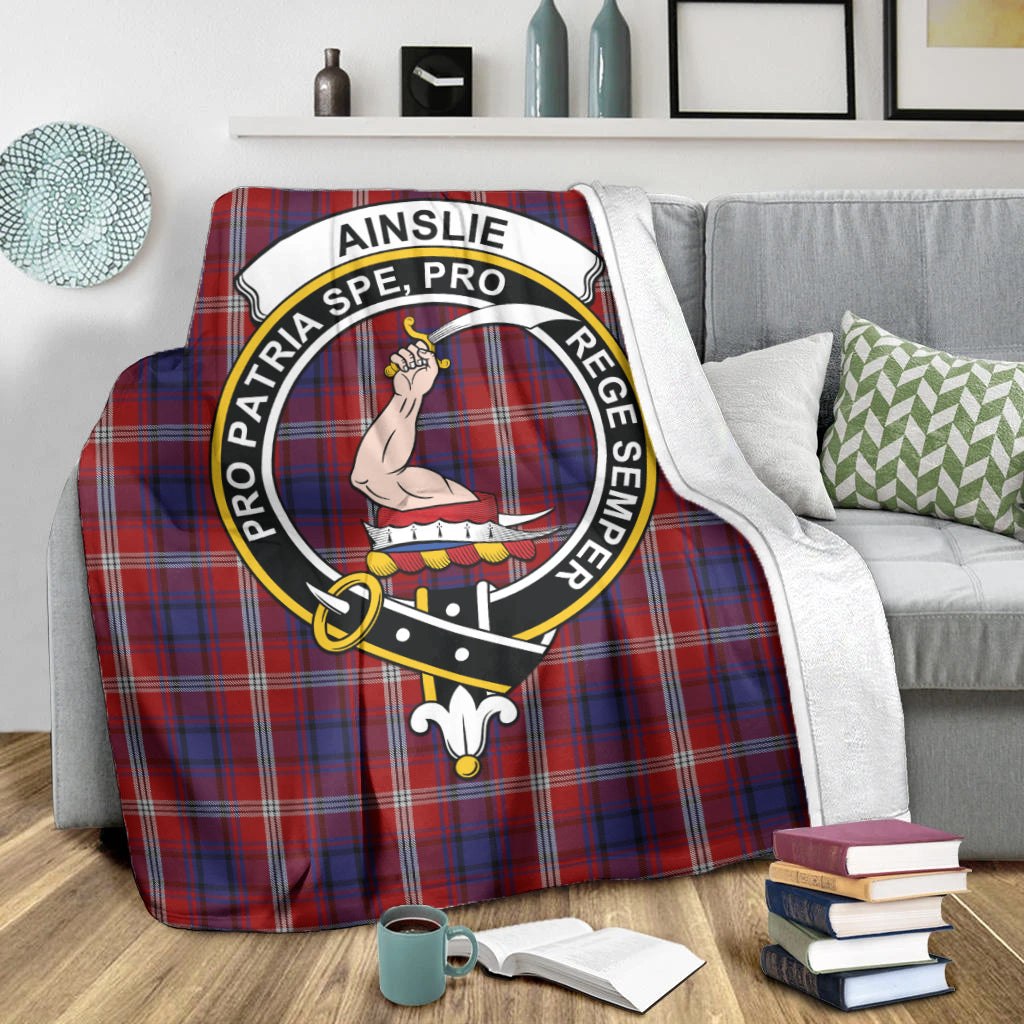 Ainslie Tartan Blanket with Family Crest - Tartanvibesclothing