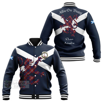 Ainslie Tartan Lion Rampant Baseball Jacket Proudly Display Your Heritage with Alba Gu Brath and Clan Name Unisex - Tartan Vibes Clothing