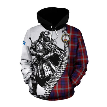 Ainslie Tartan Clan Crest Cotton Hoodie with Highlander Warrior Celtic Style Pullover Hoodie XS - Tartan Vibes Clothing