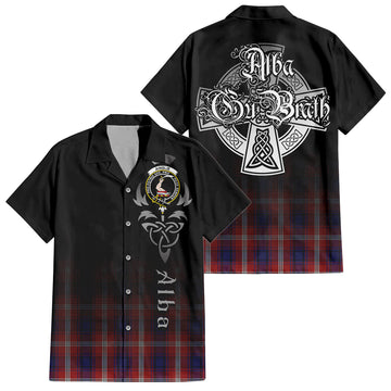 Tartan Vibes Clothing Ainslie Tartan Short Sleeve Button Up Featuring Alba Gu Brath Family Crest Celtic Inspired